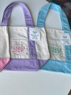 Trader Joe's 2026 Mini Pastel Canvas Tote Bag Set of 4 All Colors NWT